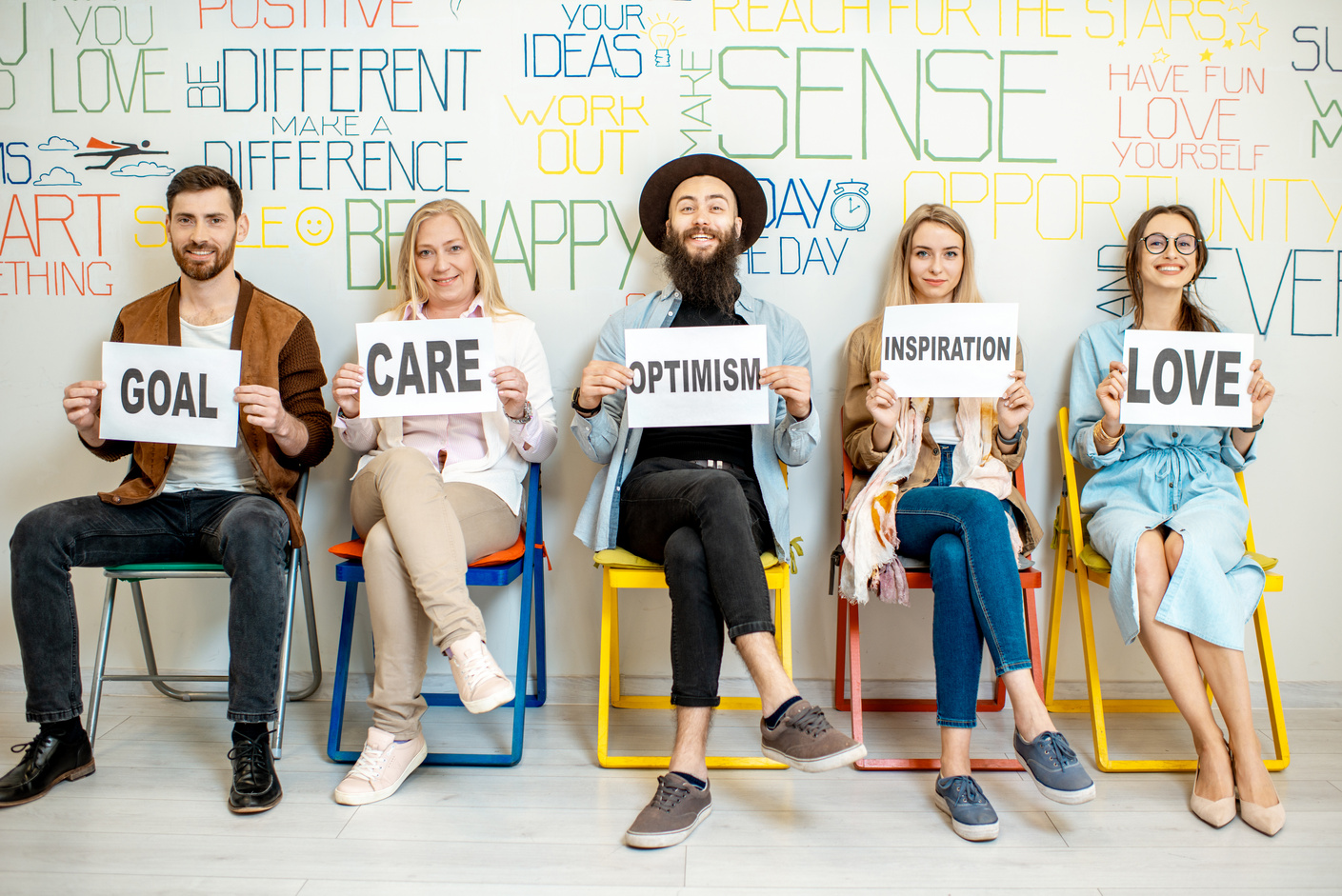 Group of People Holding Positive Words